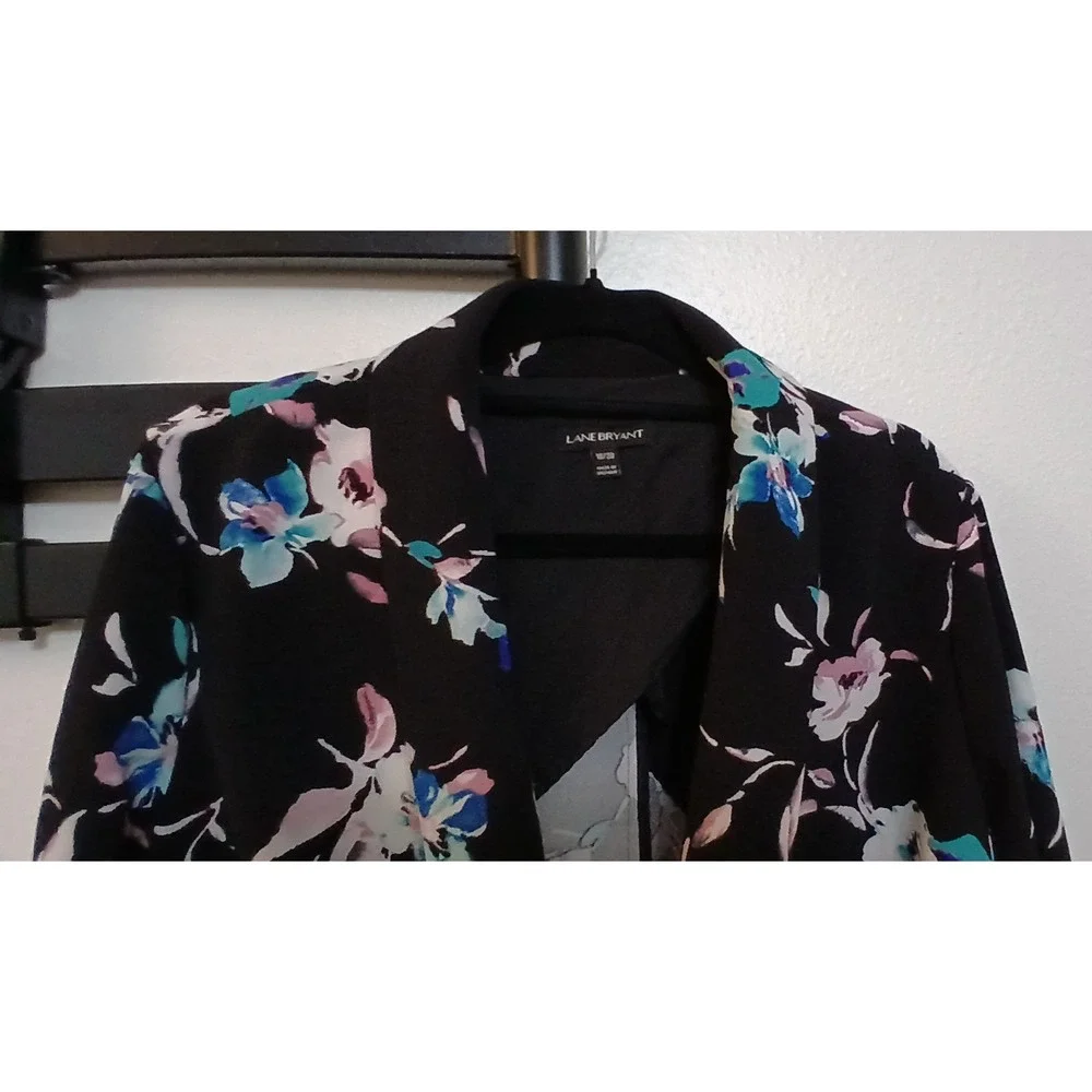 Lane Bryant Jacket Cardigan Blazer Size 18 20 Stretch Black Floral 3/4 Sleeve 2X
